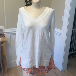 GAP ivory waffle knit long sweater small V neck